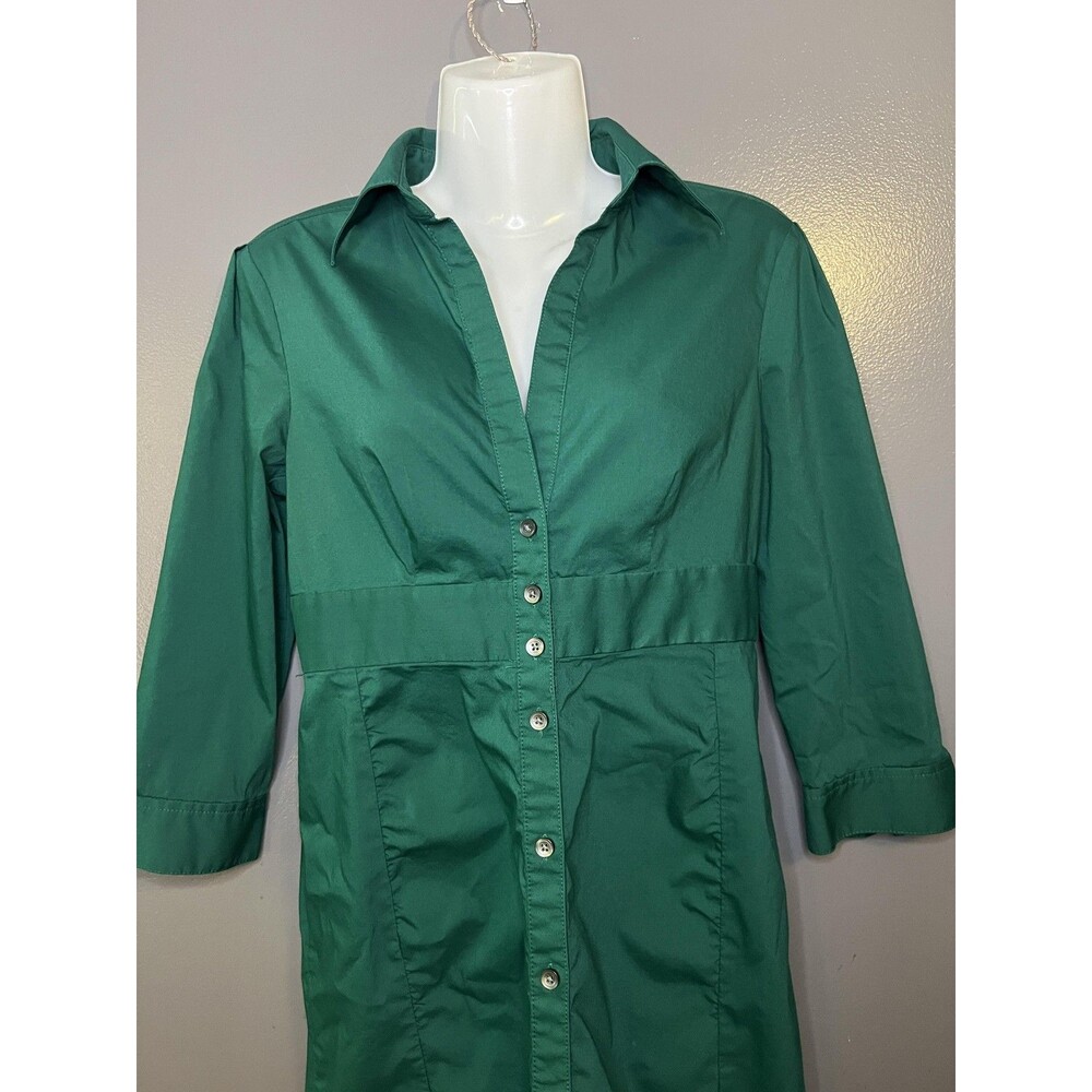 Express Design Studio Shirt Dress Womens 6 Green 3/4 Sleeve Button Knee Length